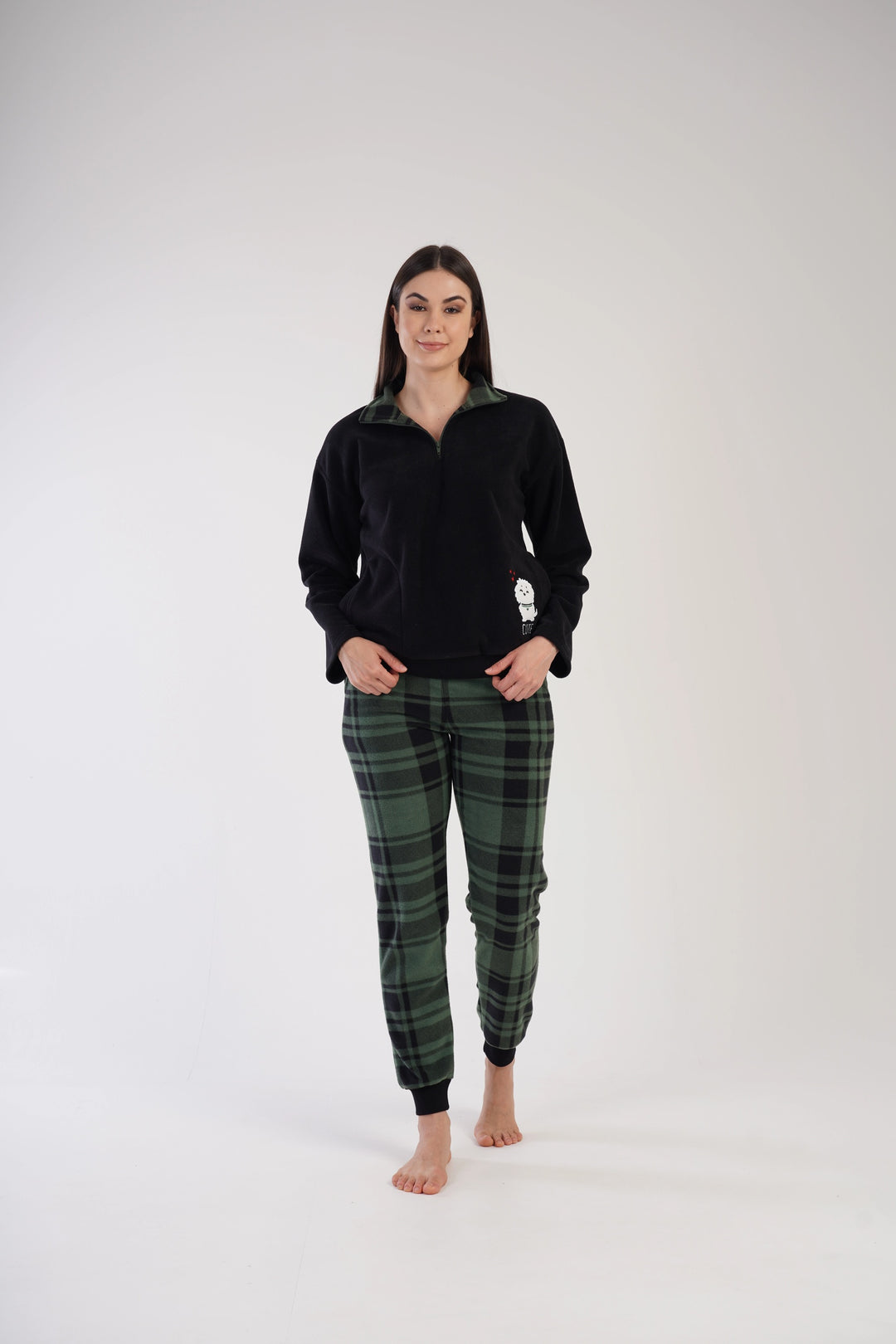 Piżama Damska Polarowa Vienetta Winter Warmth, czarno-zielona, r. S-XL image 0