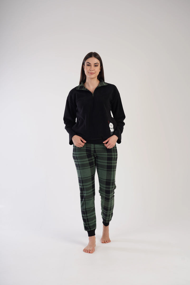 Piżama Damska Polarowa Vienetta Winter Warmth, czarno-zielona, r. S-XL image 0