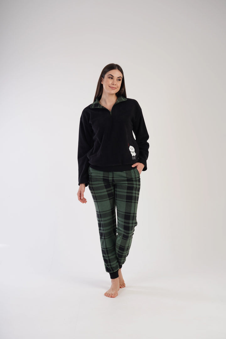 Piżama Damska Polarowa Vienetta Winter Warmth, czarno-zielona, r. S-XL image 2