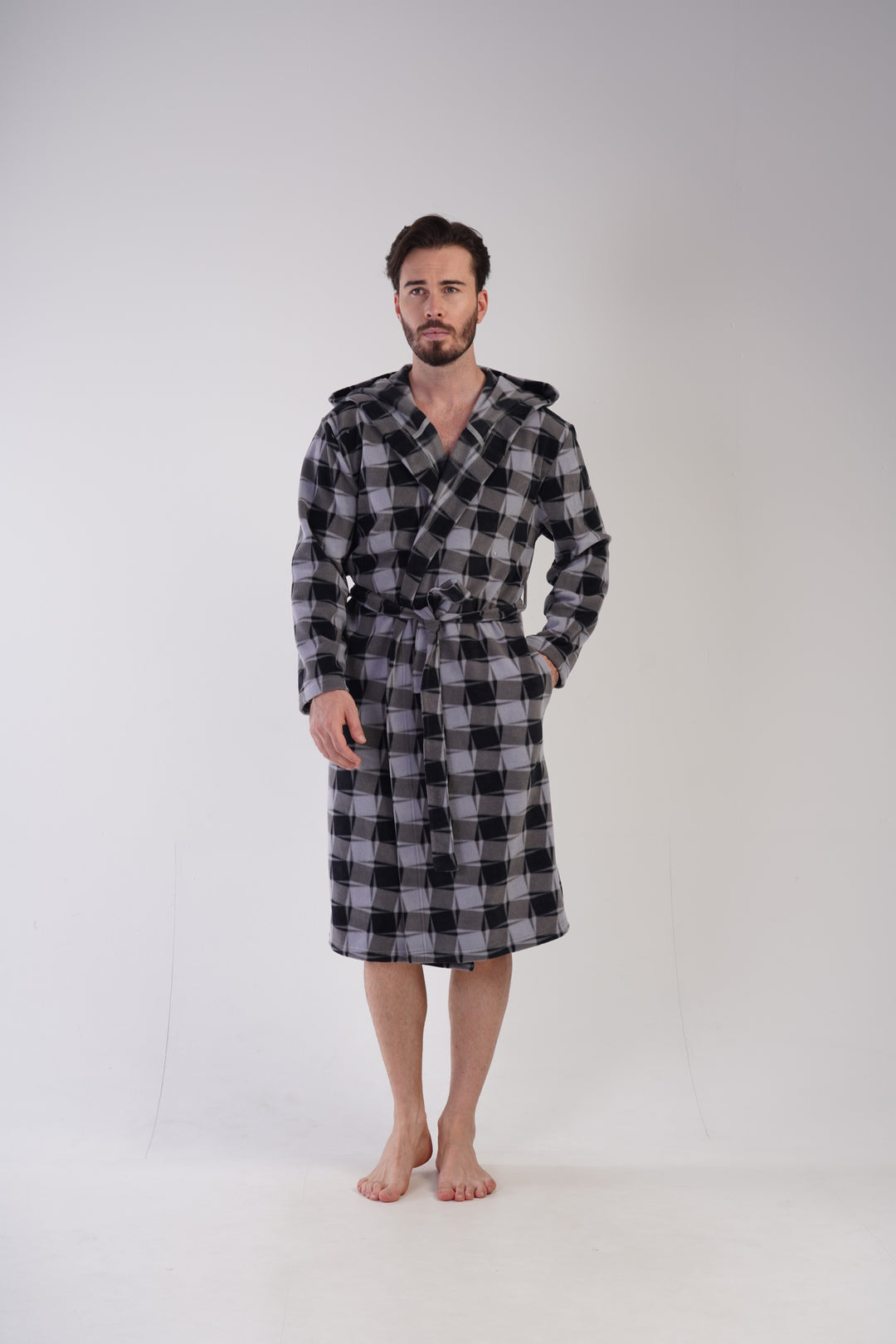 Szlafrok męski polarowy Vienetta Crossing, szary, r. M-XXL