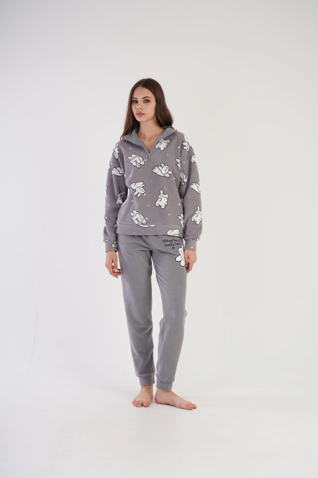 Piżama Damska Polarowa Vienetta Chilly Chirpers', szara, r. S-XL image 0