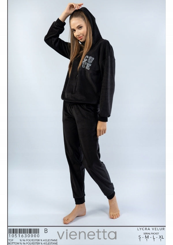 Piżama Damska Vienetta, Cute, Czarna, r. S-XL