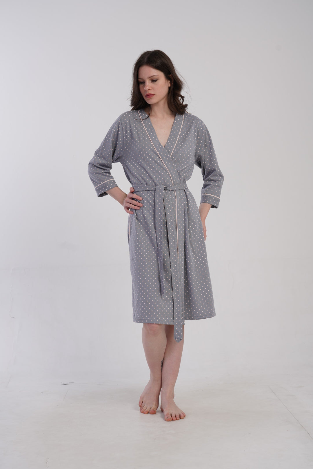 Szlafrok damski Vienetta Soft Dots, Szary, r. M-XXL