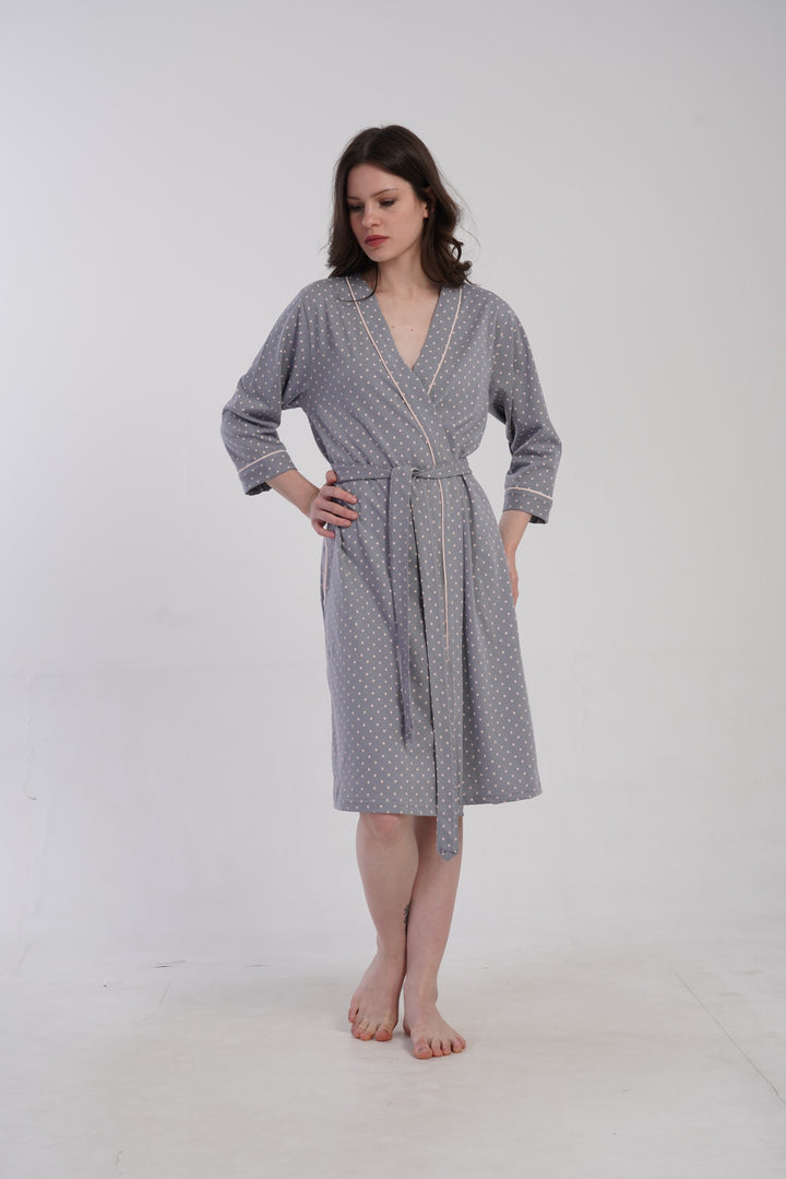 Szlafrok damski Vienetta Soft Dots, Szary, r. M-XXL