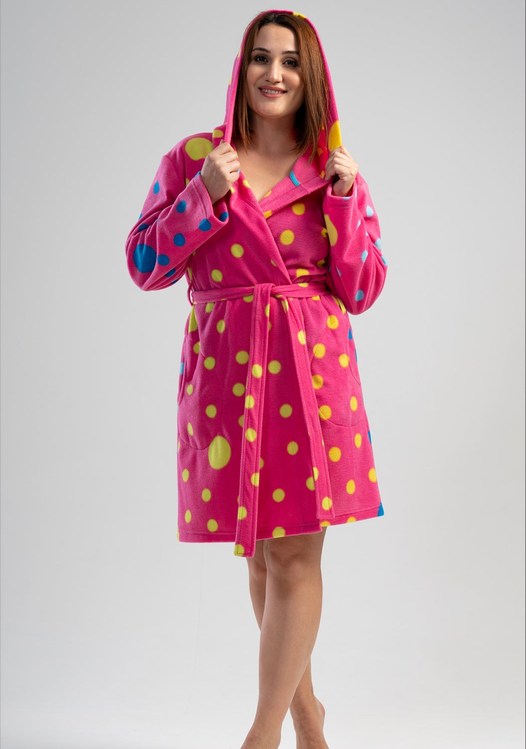 Szlafrok damski polarowy Vienetta Confetti Comfort Pink, różowy, r. 1XL-3XL image 0