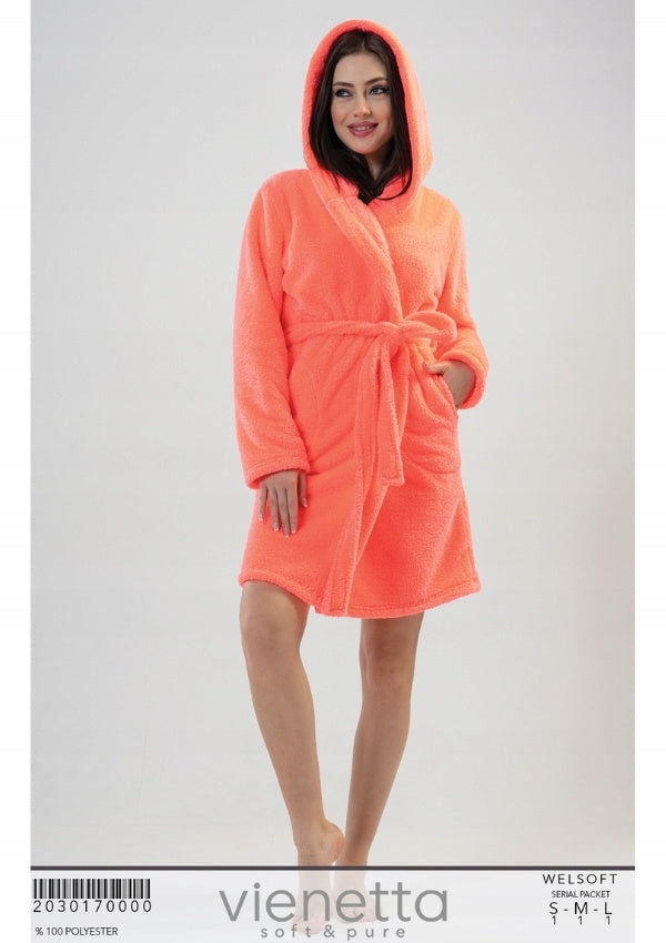 Szlafrok damski Vienetta, Pink Neon, Różowy, r. S-L