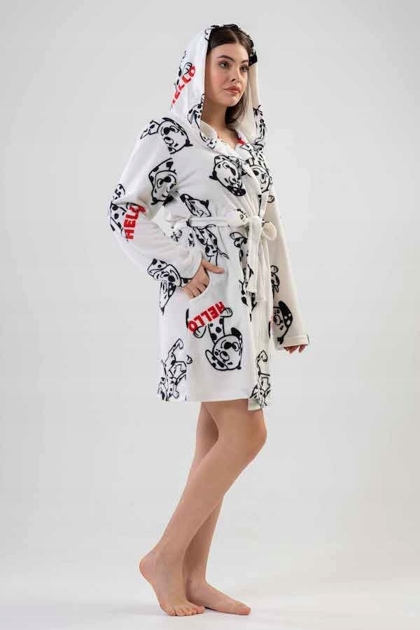Szlafrok damski Vienetta, Hello Dogs, Biały, r. S-XL