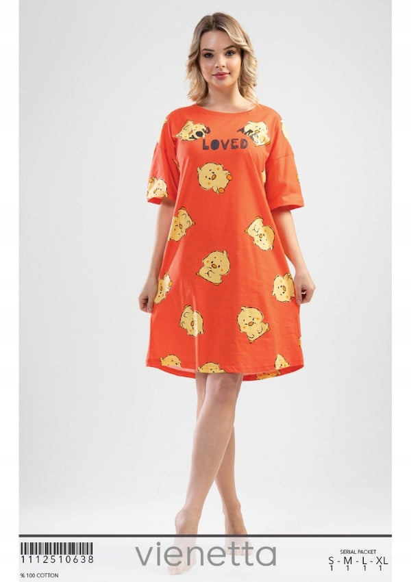 Koszula nocna Vienetta, Loved Ducks, Pomarańczowy, r. S-XL