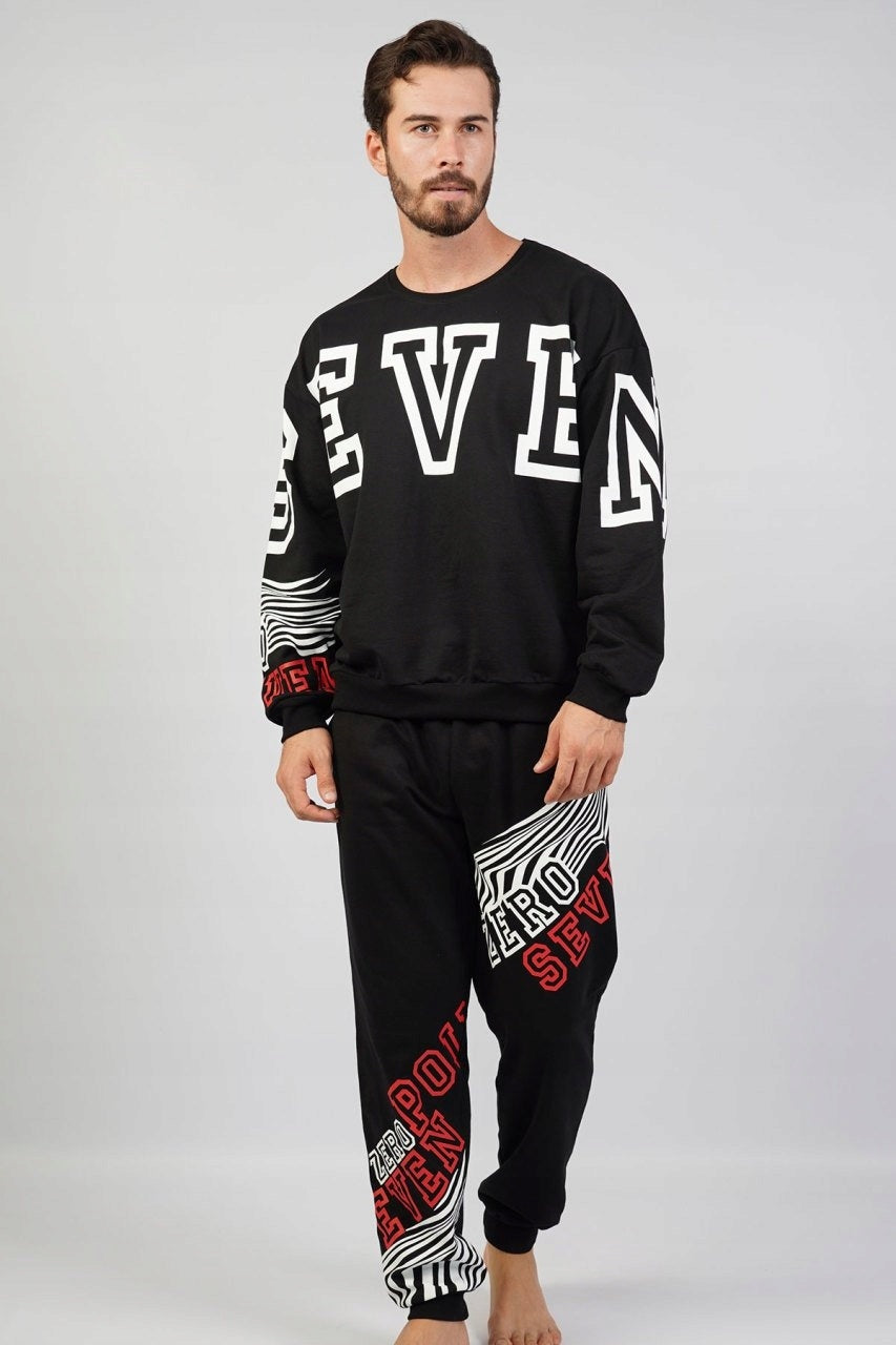 Piżama Męska bawełna ocieplana Vienetta, S E V E N, Czarna, r. S-XL