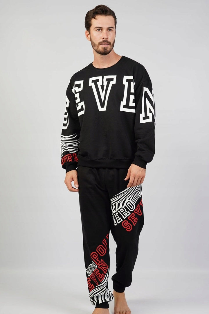 Piżama Męska bawełna ocieplana Vienetta, S E V E N, Czarna, r. S-XL