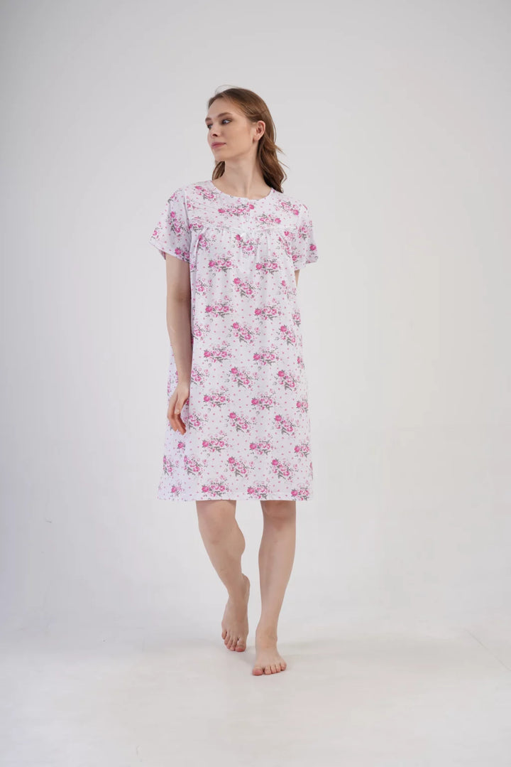 Koszula Nocna Vienetta Pink Bloom, Biało - Różowa , r. M-XXL image 2