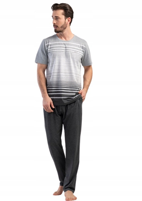 Piżama Męska Vienetta, Grey Stripes, Szara, r. 1XL-4XL