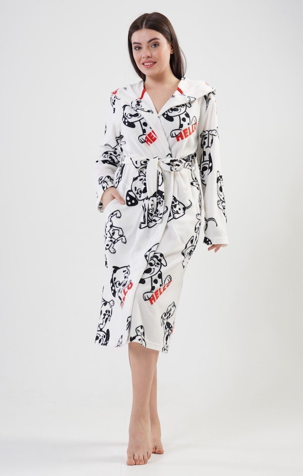 Szlafrok damski Vienetta, Hello Dogs, Biała, r. S-XL