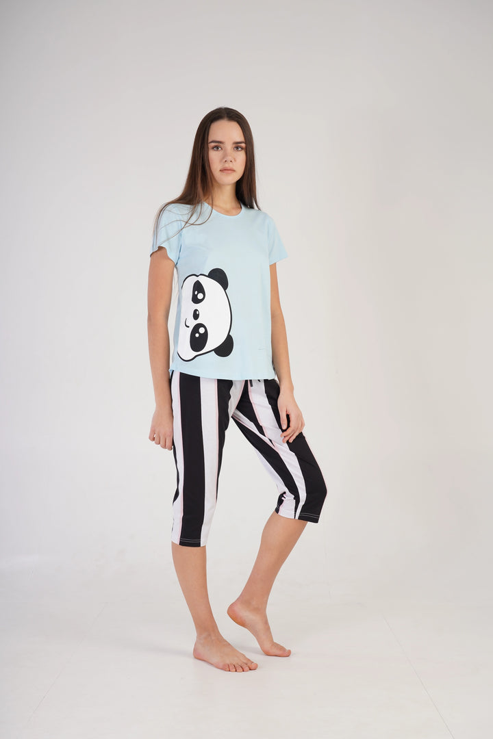 Piżama Damska Vienetta Panda Pals Blue, niebieska, r. S-XL image 0