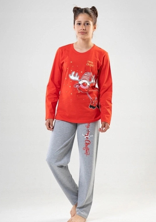 Piżama Dziewczęca Vienetta Christmas Deer, czerwono-szara, r. 128-164 image 0