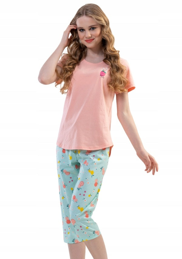 Piżama Damska Vienetta, Fruitty Sleep, Pomarńczowa, r. S-XL image 0