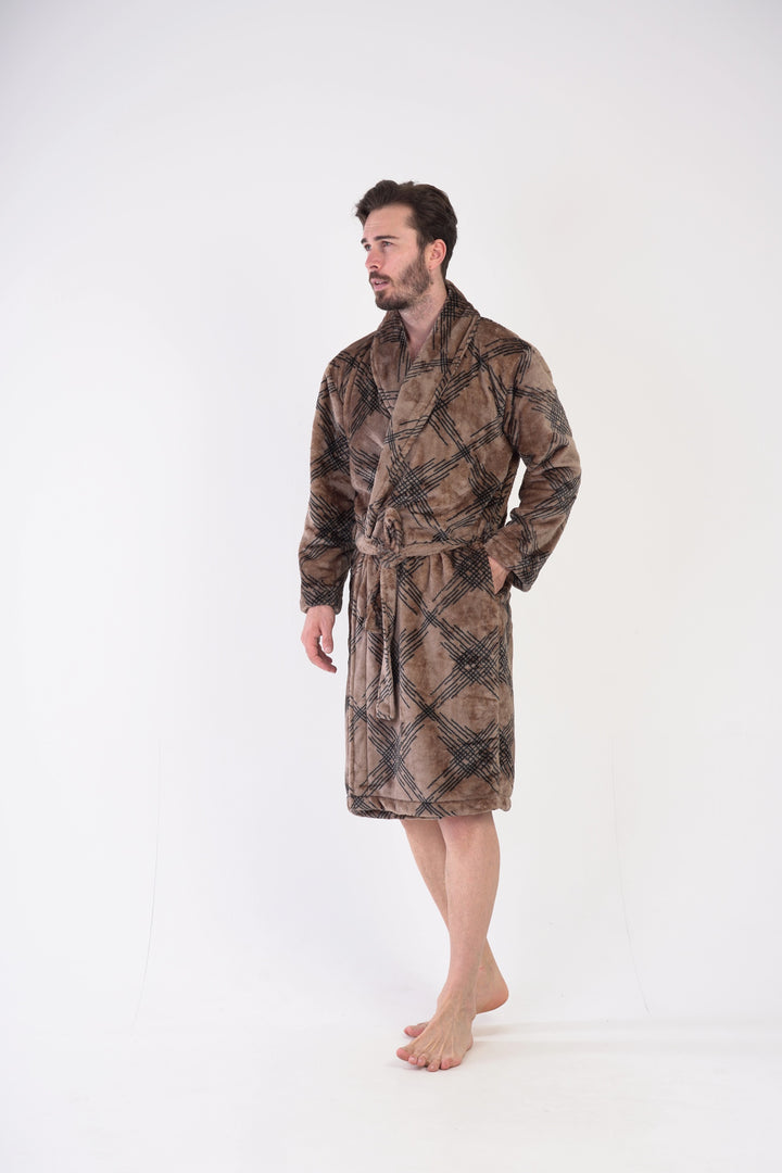 Szlafrok męski softowy Vienetta Tartan Treats Brown, brązowy, r. M-XXL image 2