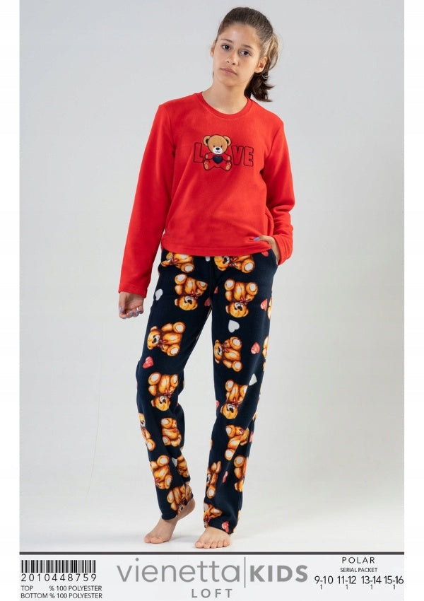 Piżama Dziewczęca Vienetta, Love Bear, Czerwona, r. 128-158