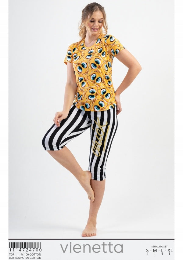 Piżama Damska Vienetta, Chick Invasion, Żółty, r. S-XL