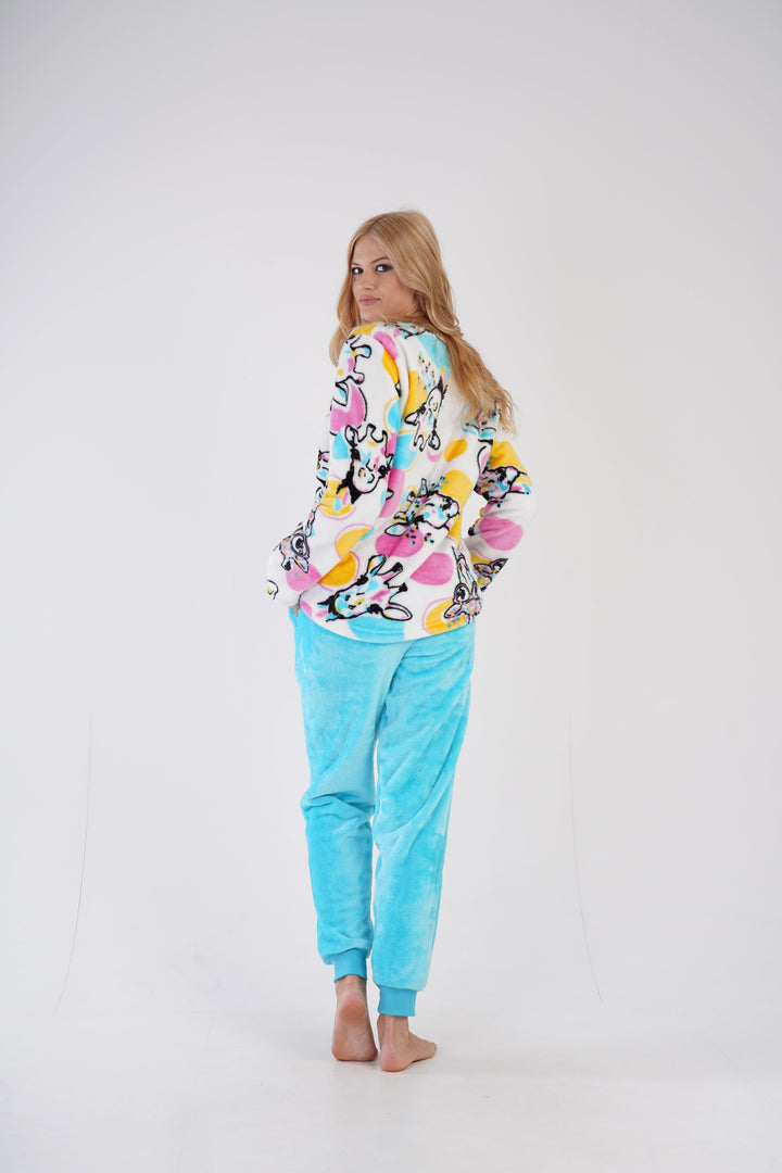 Piżama Damska Softowa Vienetta Freaky Girafe Blue, wielokolorowa, r. S-XL image 4