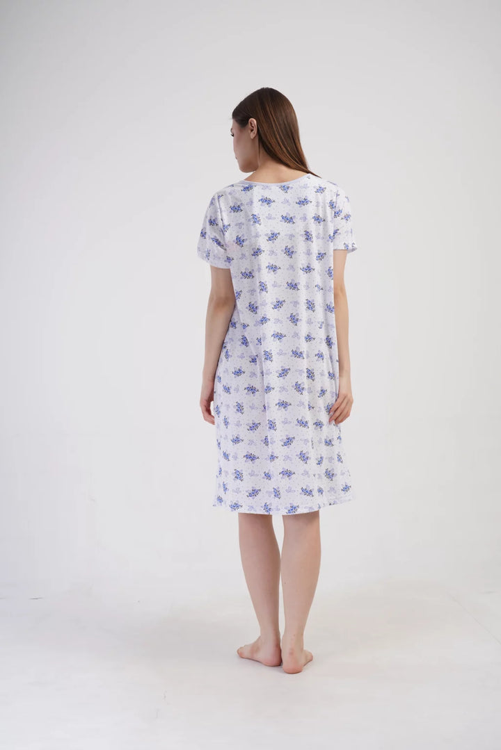 Koszula Nocna Vienetta Navy Bloom, Biało - Niebieska , r. M-XXL