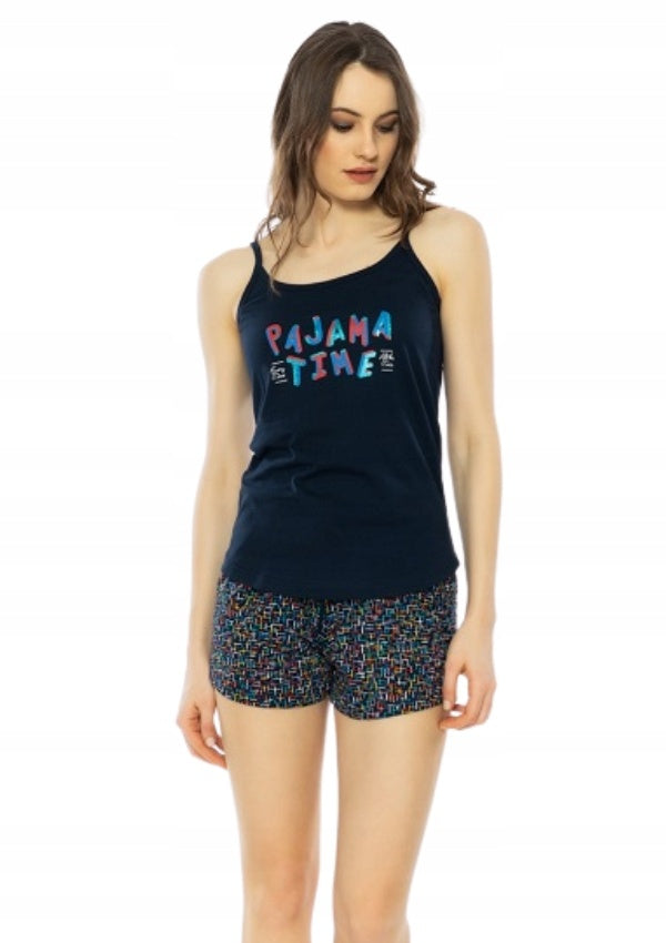 Piżama Damska Vienetta, Pajama Time, Granatowa, r. S-XL
