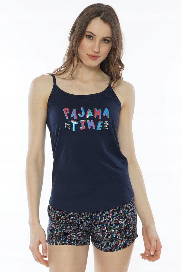 Piżama Damska Vienetta, Pajama Time, Granatowa, r. S-XL