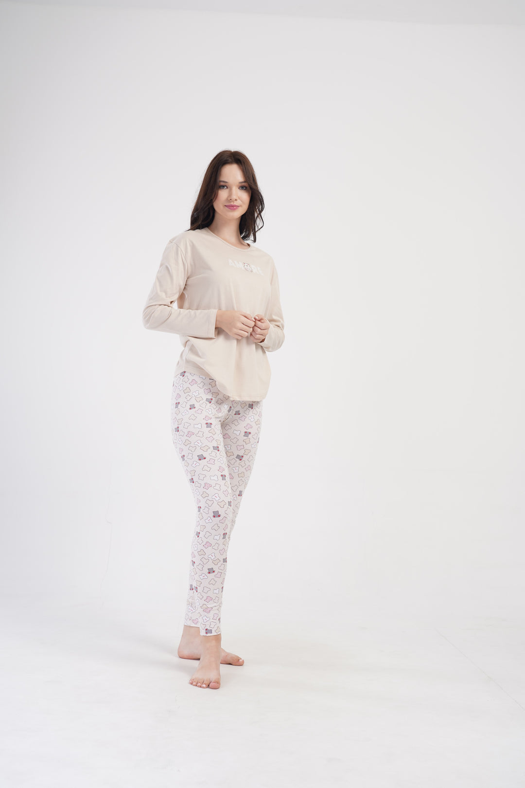 Piżama Damska Vienetta Amore, Beżowy, r. S-XL