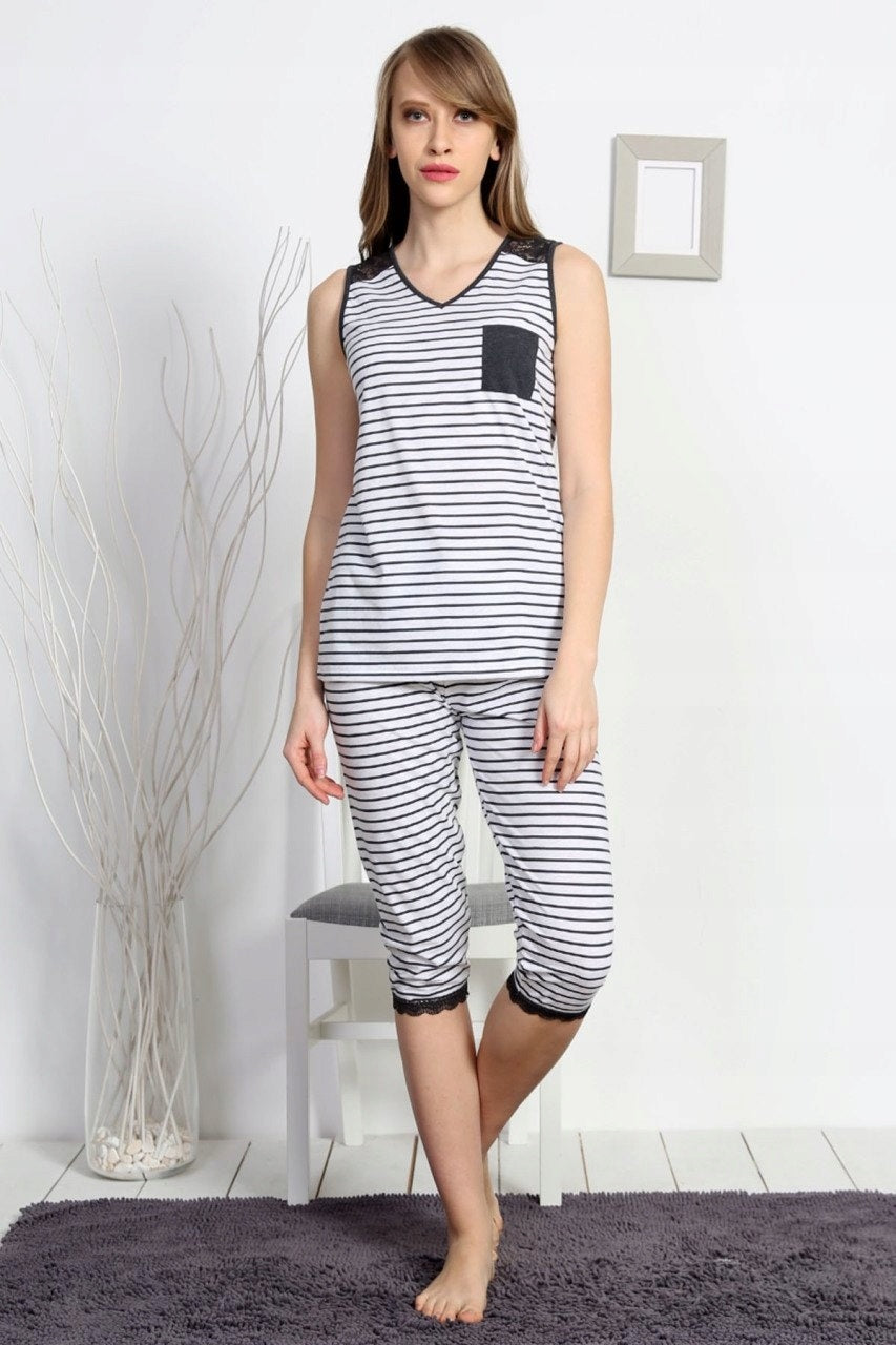 Piżama Damska Vienetta, Black Stripes, Szara, r. S-XL