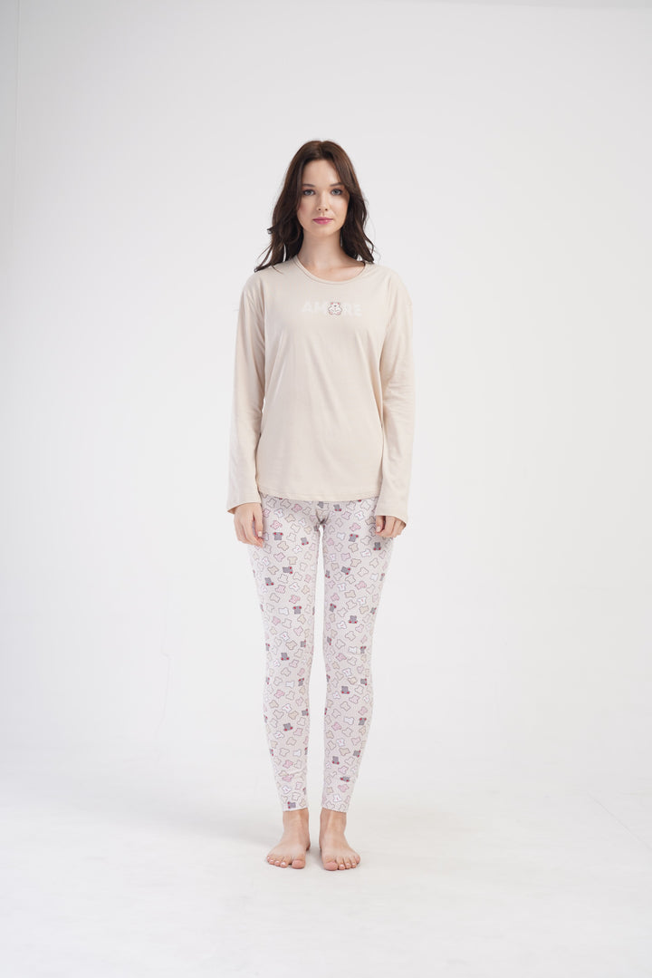 Piżama Damska Vienetta Amore, Beżowy, r. S-XL