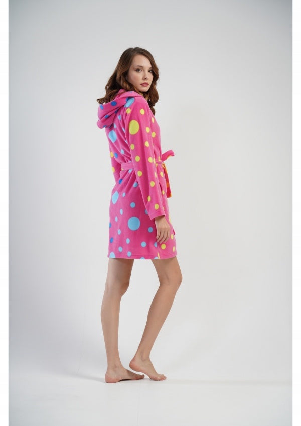 Szlafrok damski polarowy Vienetta Confetti Comfort Pink, różowy, r. 1XL-3XL