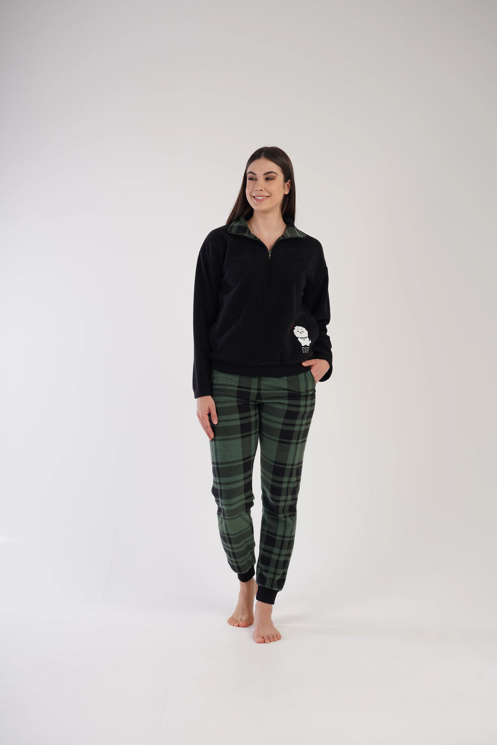 Piżama Damska Polarowa Vienetta Winter Warmth, czarno-zielona, r. S-XL image 1