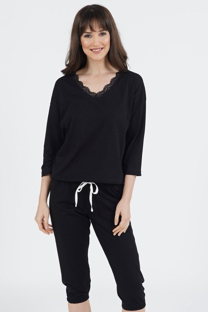 Piżama Damska Vienetta Smooth Comfort Cotton Black, czarna, r. S-XL