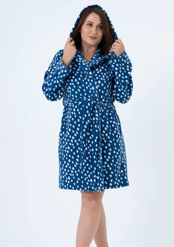 Szlafrok damski polarowy Vienetta White Dots, Niebieski, r. 1XL-4XL image 0