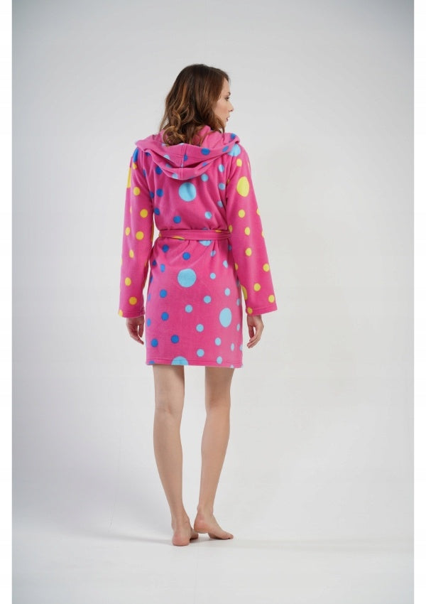 Szlafrok damski polarowy Vienetta Bubbles Pink, różowy, r. S-XL
