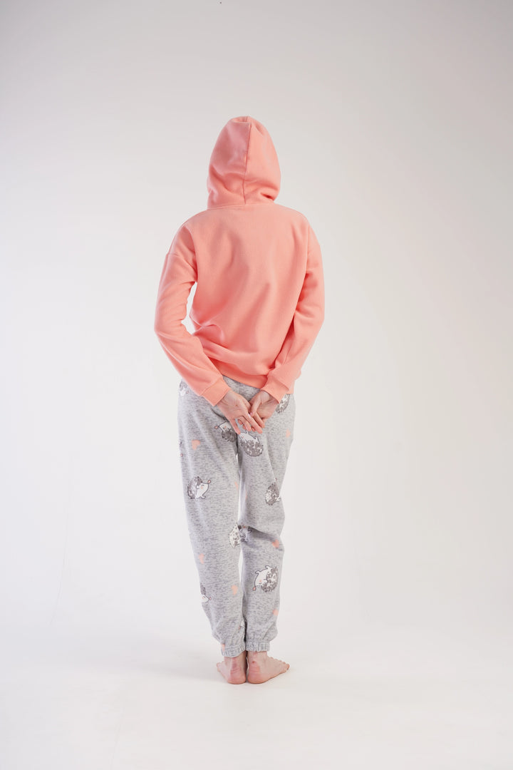 Piżama Damska Polarowa Vienetta Cuddly Hedgehog, brzoskwiniowo-szara, r. S-XL image 6