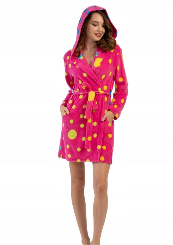 Szlafrok damski polarowy Vienetta Bubbles Pink, różowy, r. S-XL