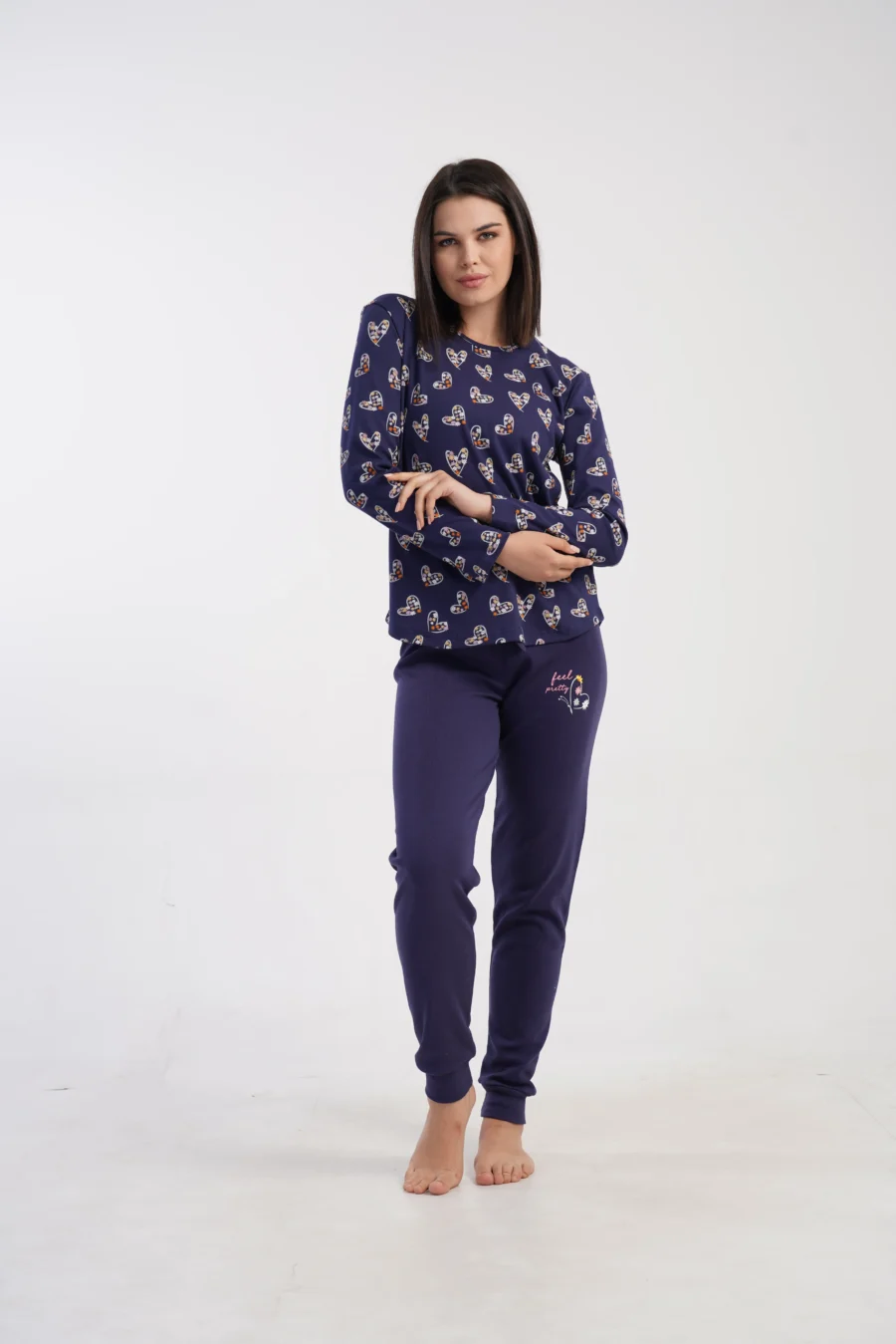 Piżama Damska Vienetta Heart Navy, Granatowy, r. S-XL