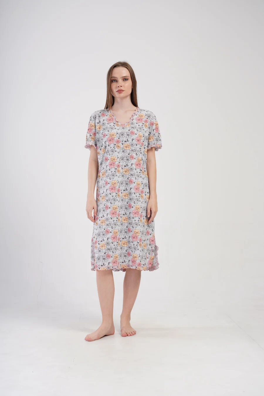 Koszula Nocna Vienetta Floral pattern, Szary, r. 1XL - 4XL