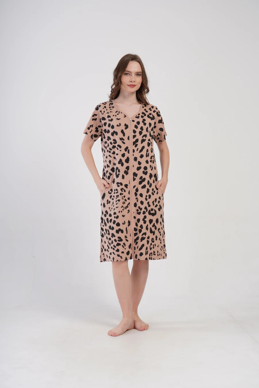 Szlafrok damski Vienetta Leopard, Brązowy, r. 1XL-4XL - obrazek 2