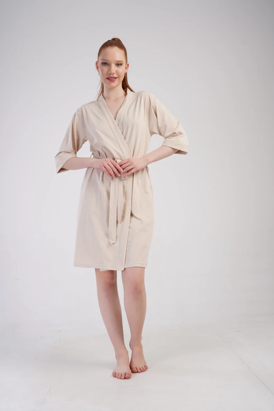 Szlafrok damski Vienetta Beige comfort, Beżowy, r. 1XL - 3XL