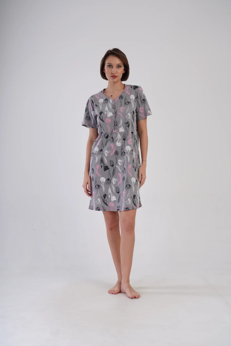 Koszula Nocna Vienetta Pastel Flowers, Szary, r. M-XXL