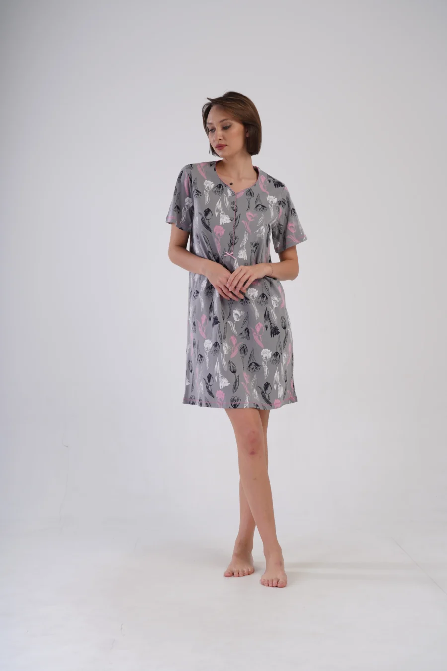 Koszula Nocna Vienetta Pastel Flowers, Szary, r. M-XXL - obrazek 2