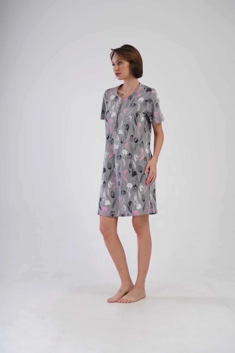 Koszula Nocna Vienetta Pastel Flowers, Szary, r. M-XXL - obrazek 3