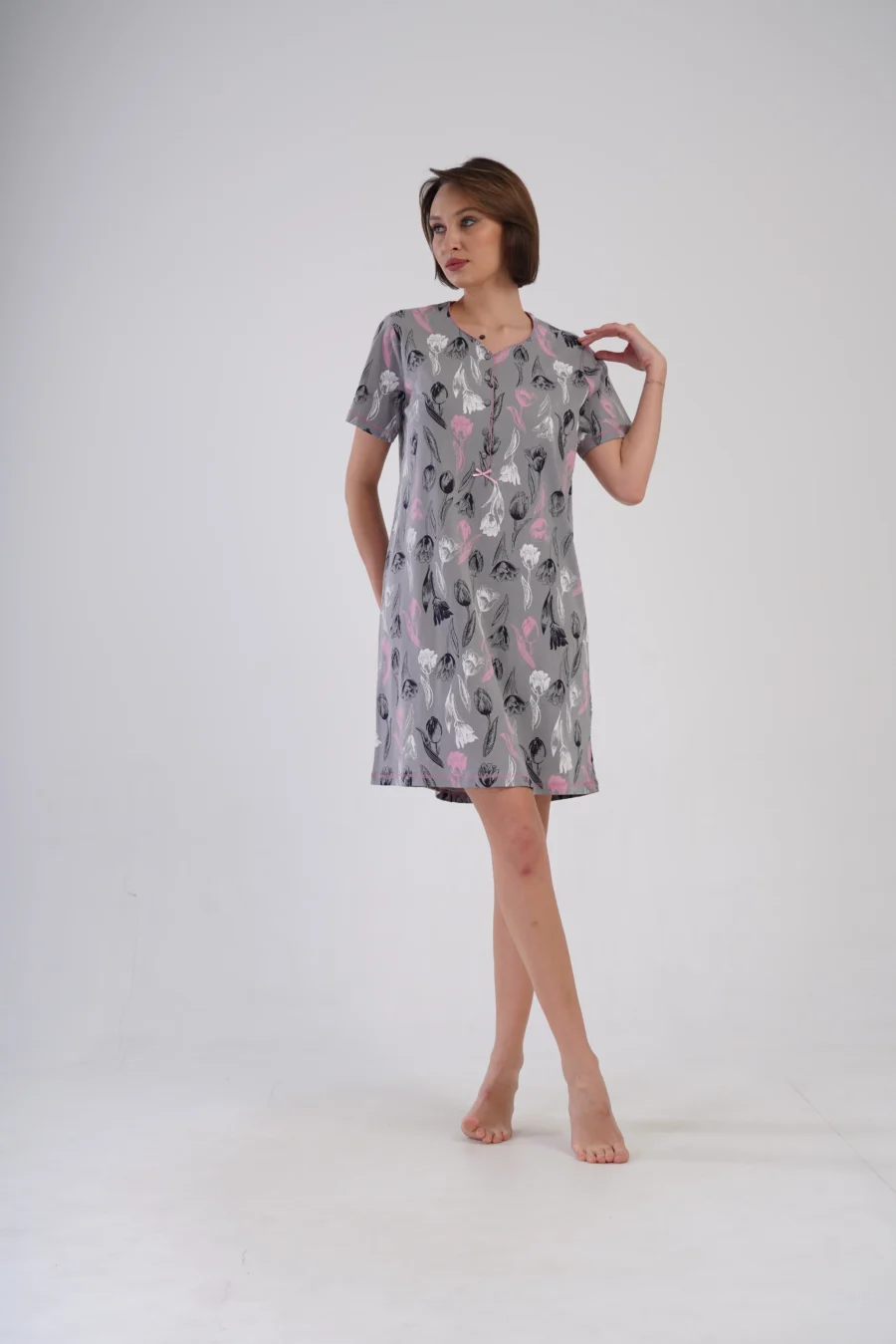 Koszula Nocna Vienetta Pastel Flowers, Szary, r. M-XXL - obrazek 4