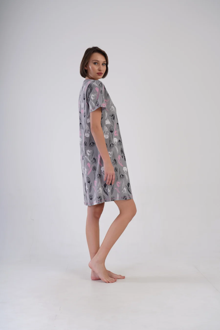 Koszula Nocna Vienetta Pastel Flowers, Szary, r. M-XXL - obrazek 6