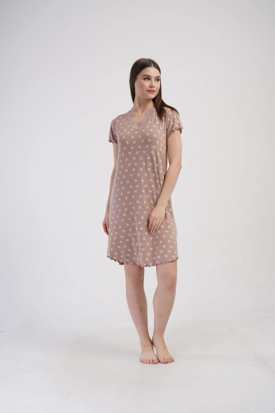 Koszula Nocna Vienetta Beige Hearts, Beżowy, r. S-XL - obrazek 6