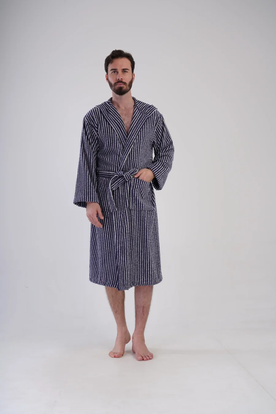 Szlafrok męski Vienetta Navy Stripes, Granatowy, r. L-XXL