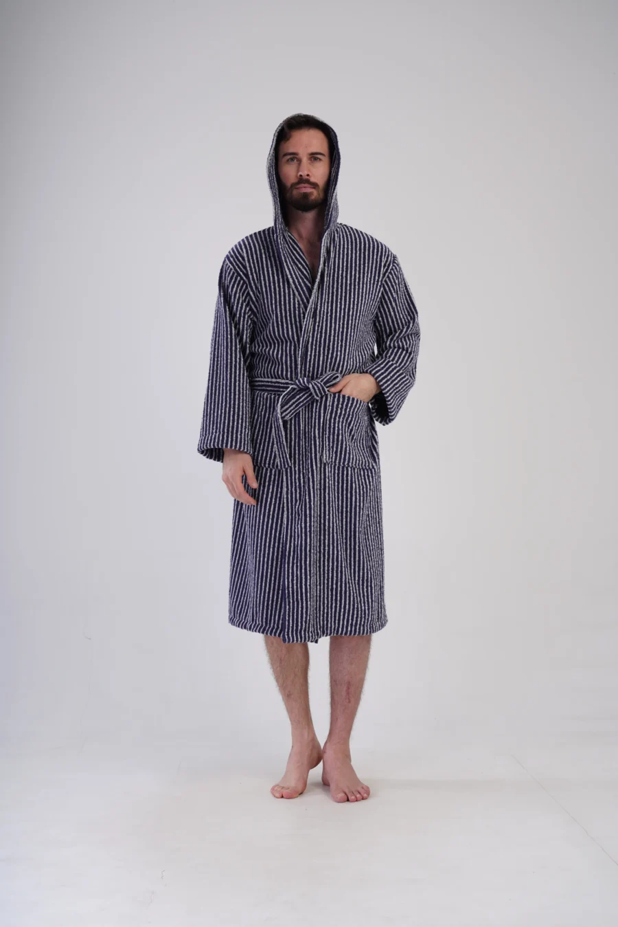 Szlafrok męski Vienetta Navy Stripes, Granatowy, r. L-XXL - obrazek 2