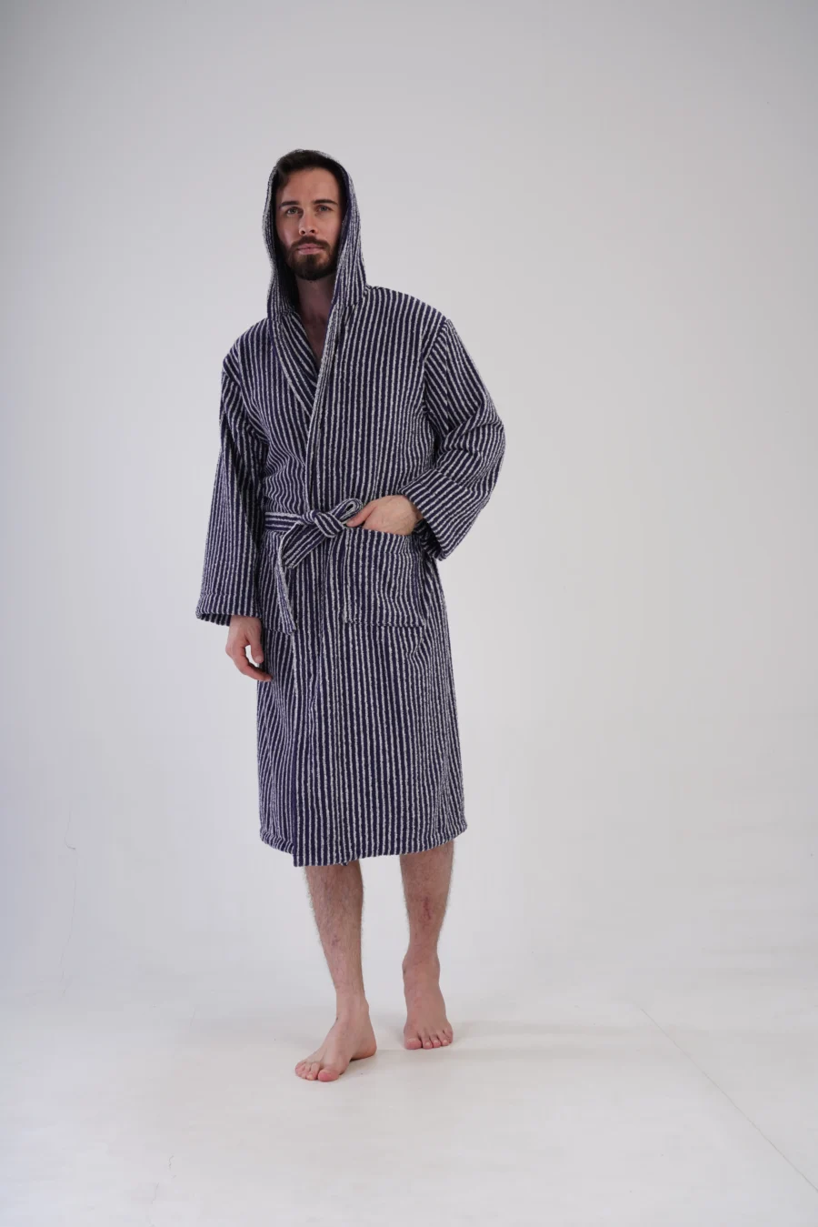 Szlafrok męski Vienetta Navy Stripes, Granatowy, r. L-XXL - obrazek 3